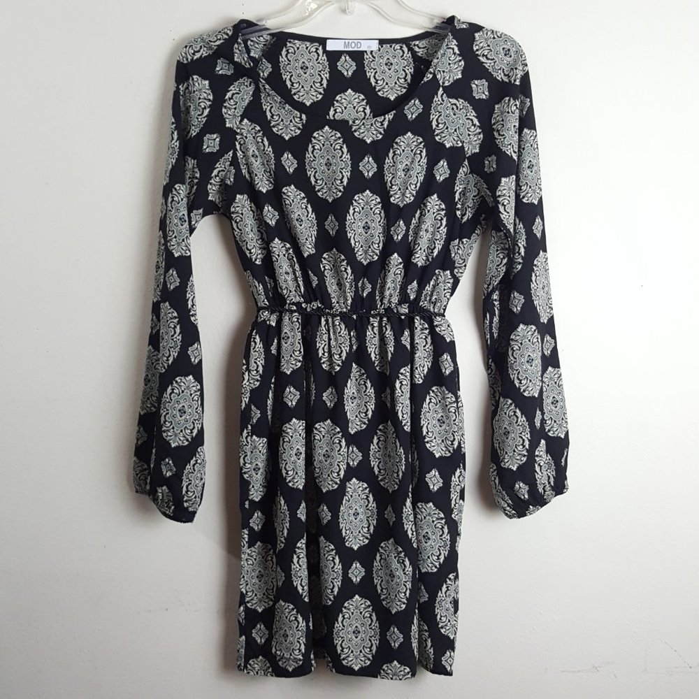 MOD Long Sleeve Dress Black Printed
